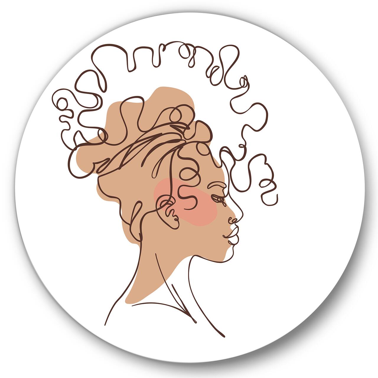 Designart - One Line Portrait of African American Woman I - Modern Metal Circle Wall Art